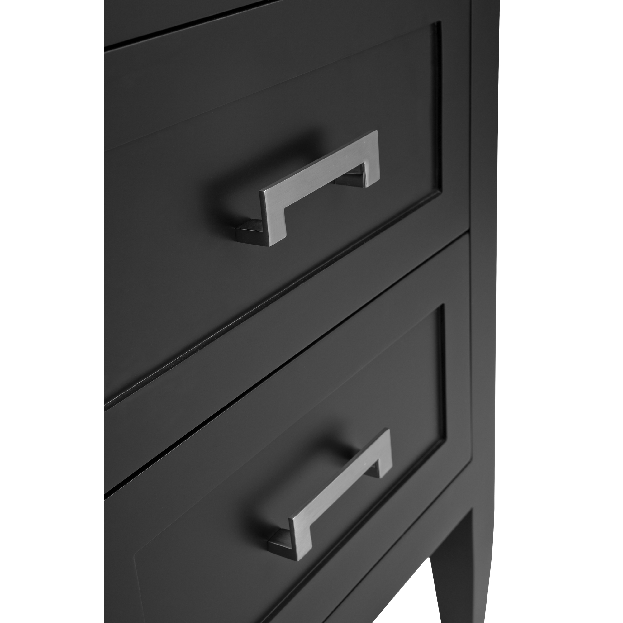 32239 SOLOMAN BEDSIDE TABLE BLACK W SILVER HANDLES DETAIL