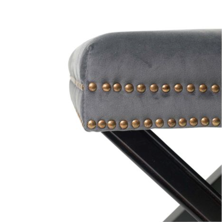 Grey Velvet Studded Ottoman
